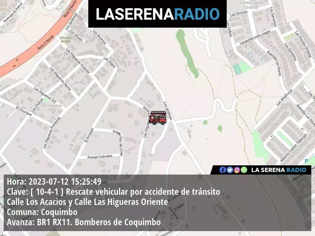 Coquimbo: Rescate vehicular por accidente de tránsito en Calle Los Acacios y Calle Las Higueras Oriente