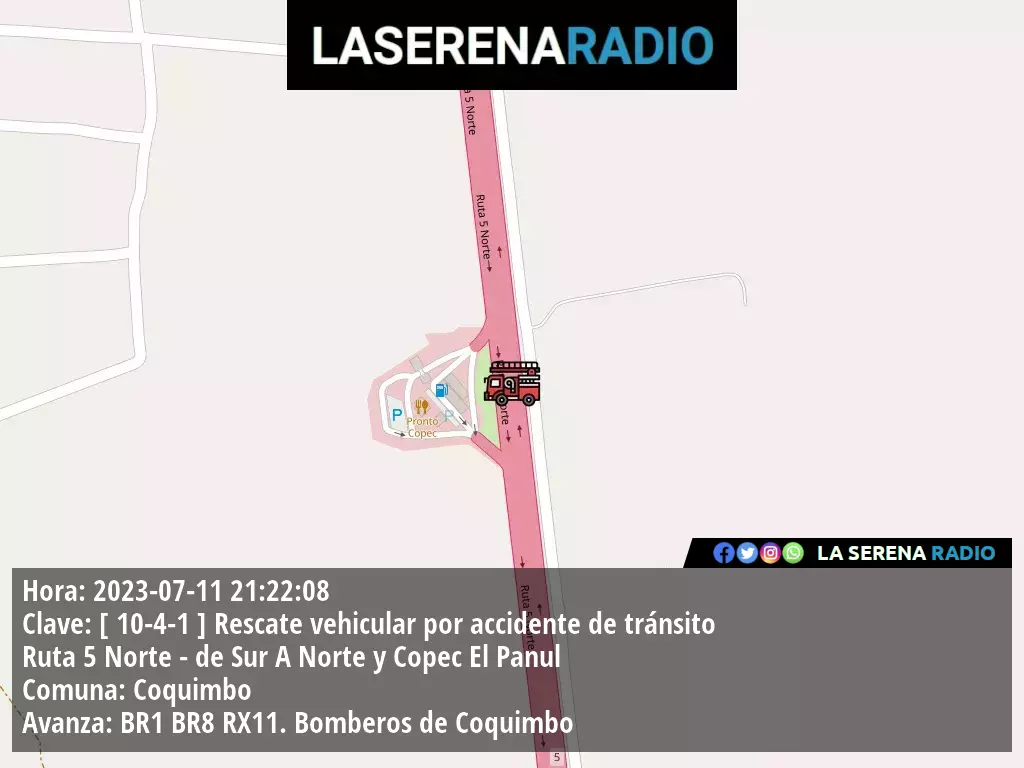 Coquimbo: Rescate vehicular por accidente de tránsito en Ruta 5 Norte – de Sur A Norte y Copec El Panul