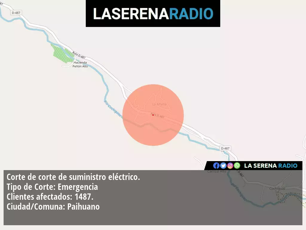 Corte de suministro eléctrico afecta a 1487 clientes en Paihuano