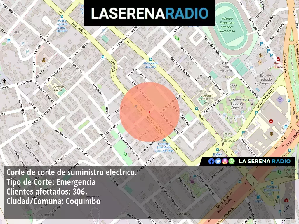 Corte de suministro eléctrico afecta a 306 clientes en Coquimbo