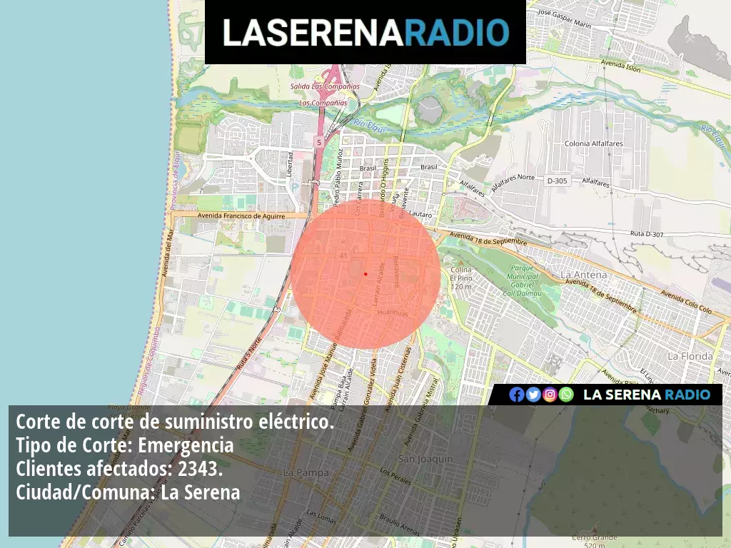 Corte de suministro eléctrico afecta a 2343 clientes en La Serena