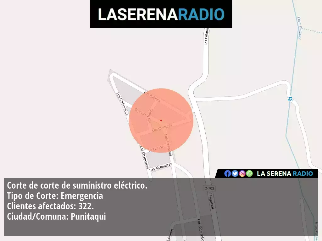 Corte de suministro eléctrico afecta a 322 clientes en Punitaqui