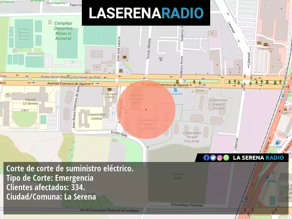 Corte de suministro eléctrico afecta a 334 clientes en La Serena