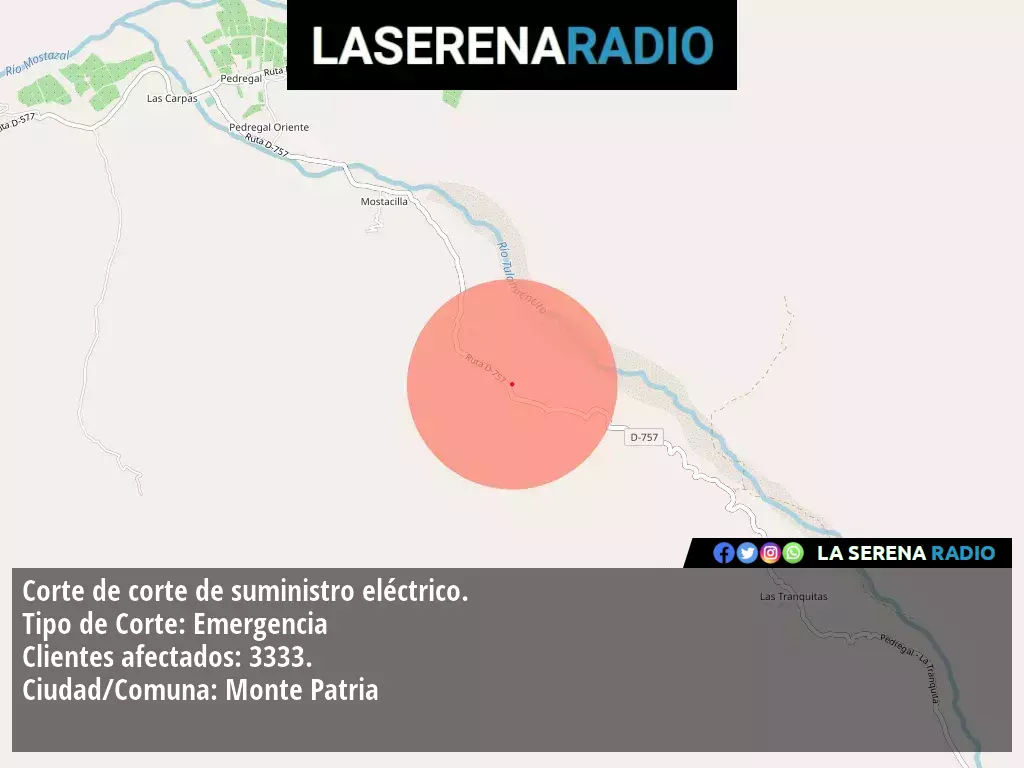 Corte de suministro eléctrico afecta a 3333 clientes en Monte Patria