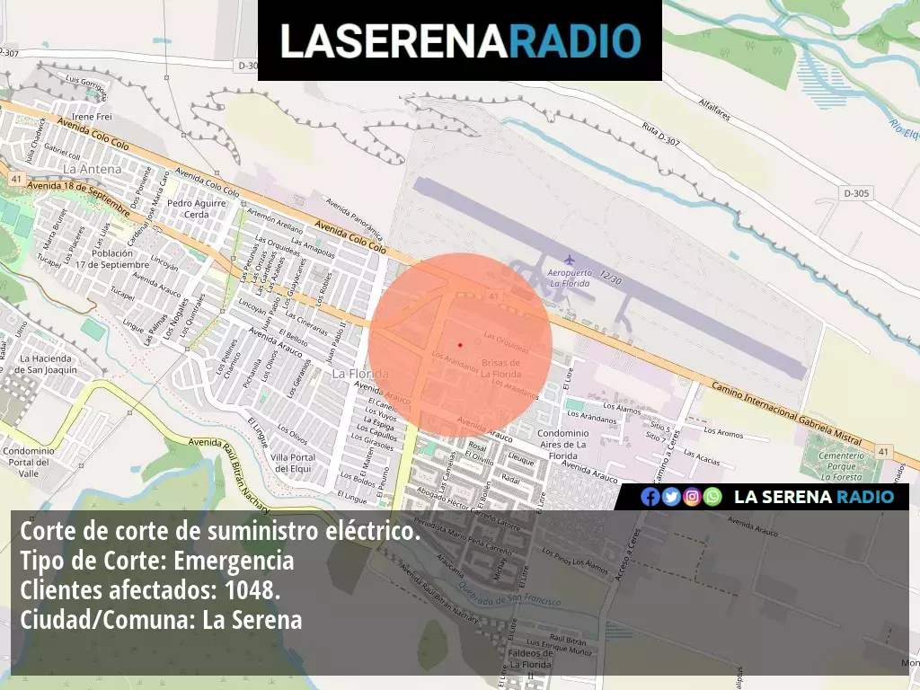 Corte de suministro eléctrico afecta a 1048 clientes en La Serena