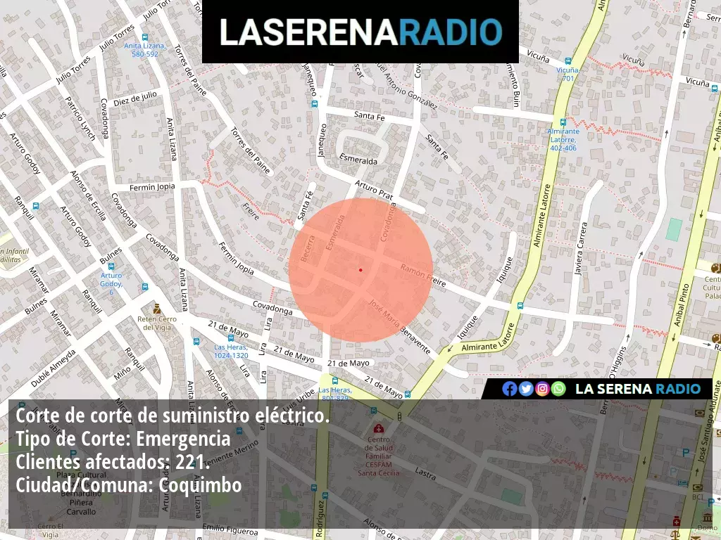 Corte de suministro eléctrico afecta a 221 clientes en Coquimbo