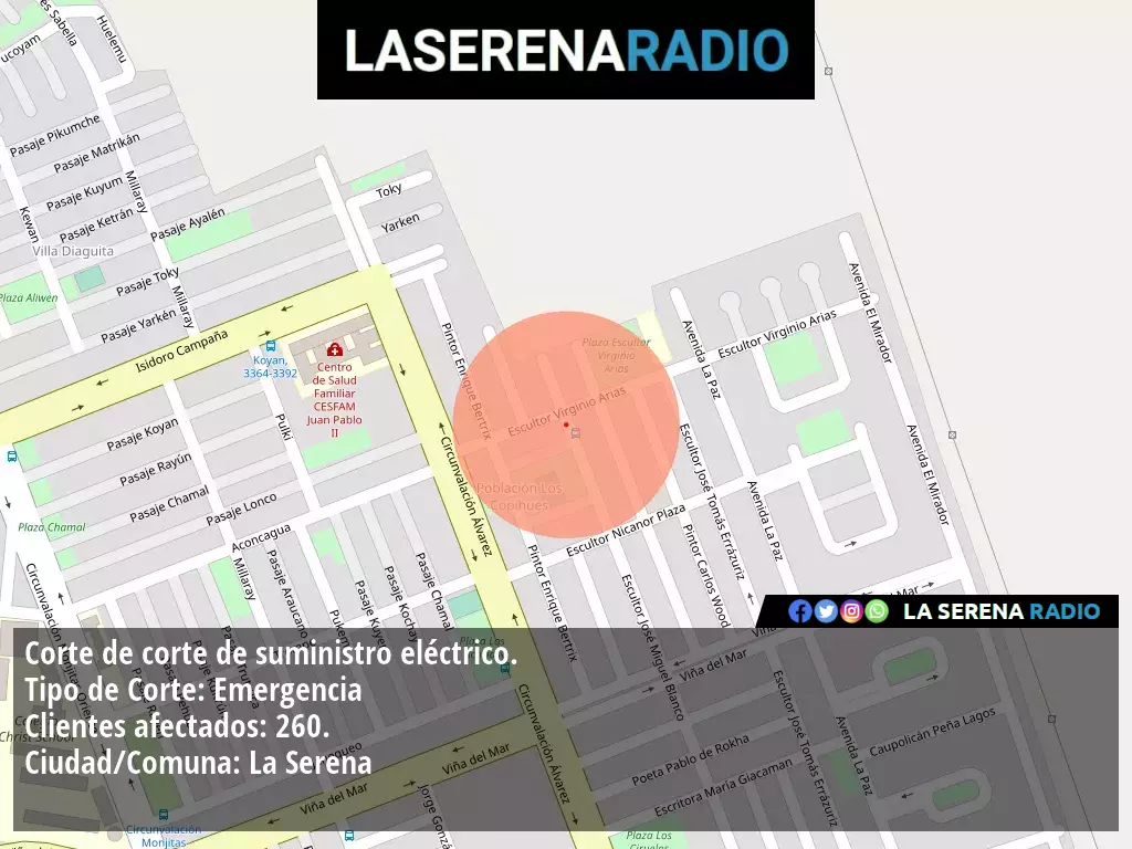 Corte de suministro eléctrico afecta a 260 clientes en La Serena