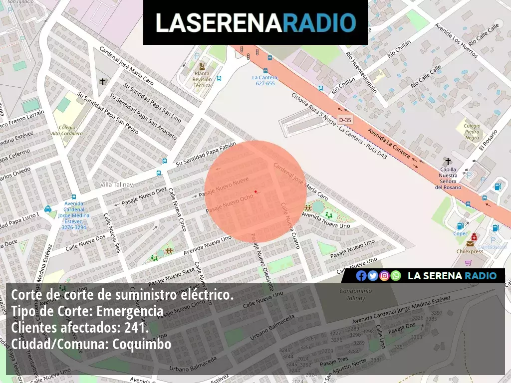 Corte de suministro eléctrico afecta a 241 clientes en Coquimbo