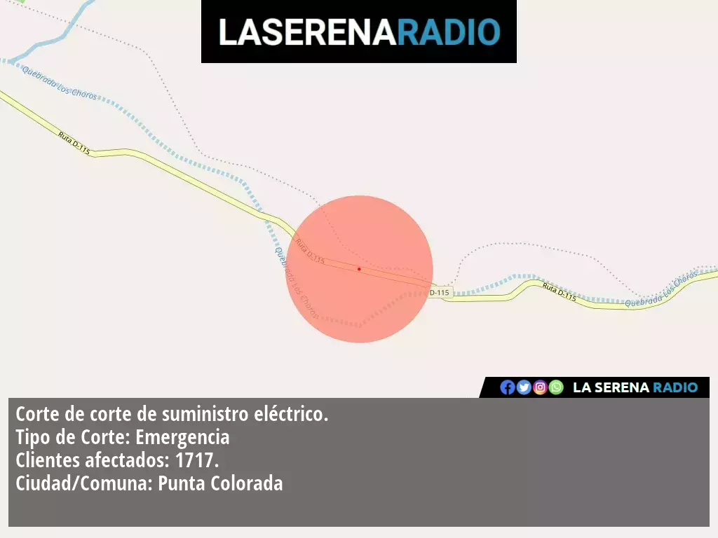 Corte de suministro eléctrico afecta a 1717 clientes en Punta Colorada