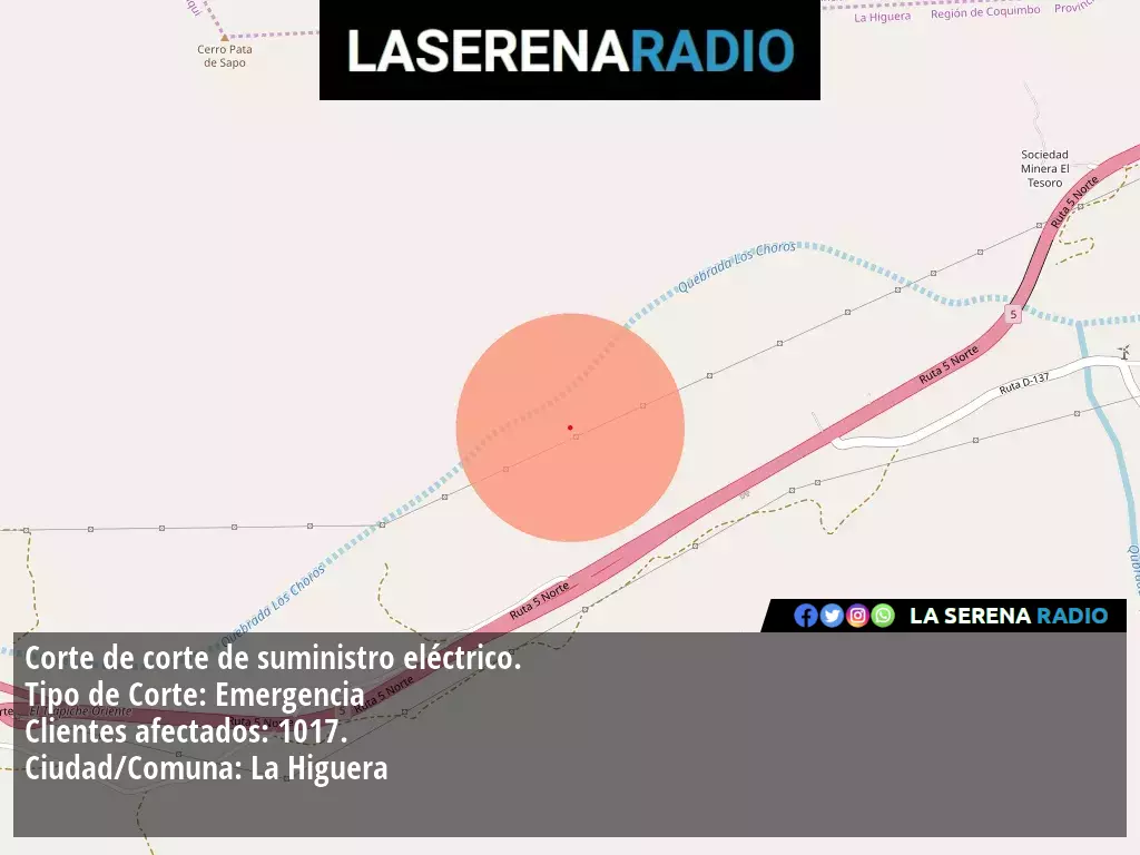 Corte de suministro eléctrico afecta a 1017 clientes en La Higuera