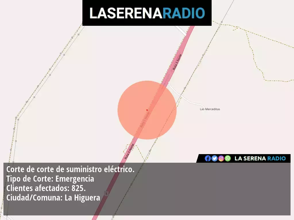 Corte de suministro eléctrico afecta a 825 clientes en La Higuera