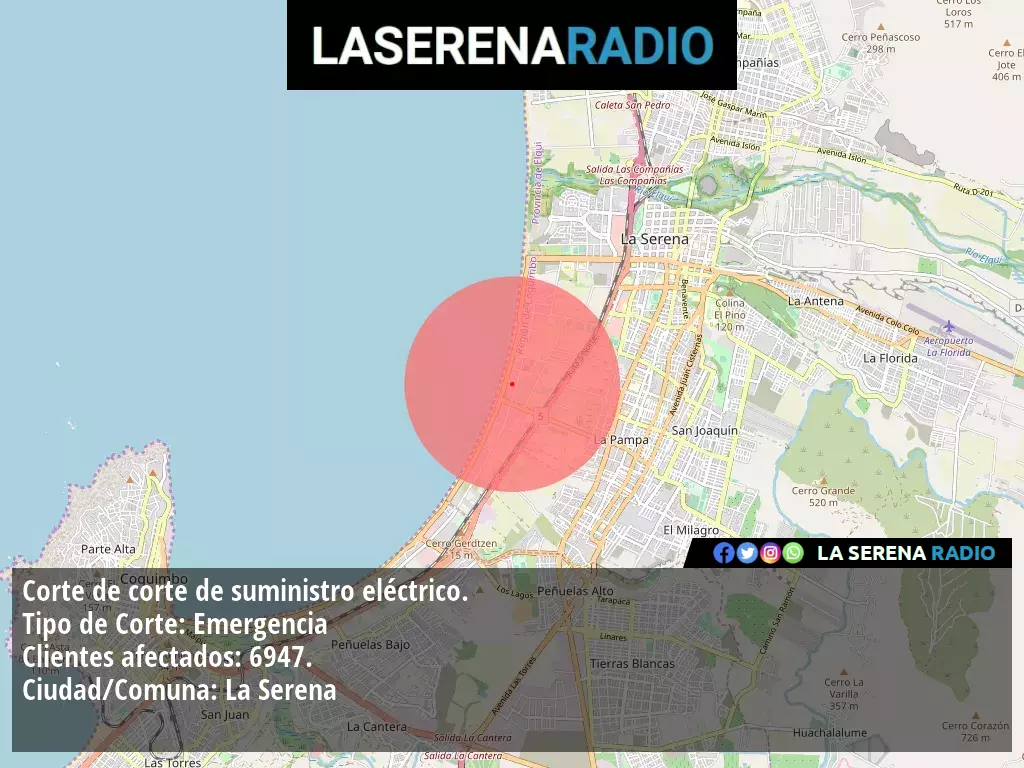 Corte de suministro eléctrico afecta a 6947 clientes en La Serena