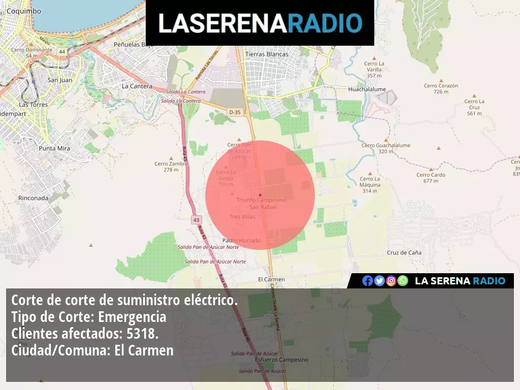 Corte de suministro eléctrico afecta a 5318 clientes en El Carmen