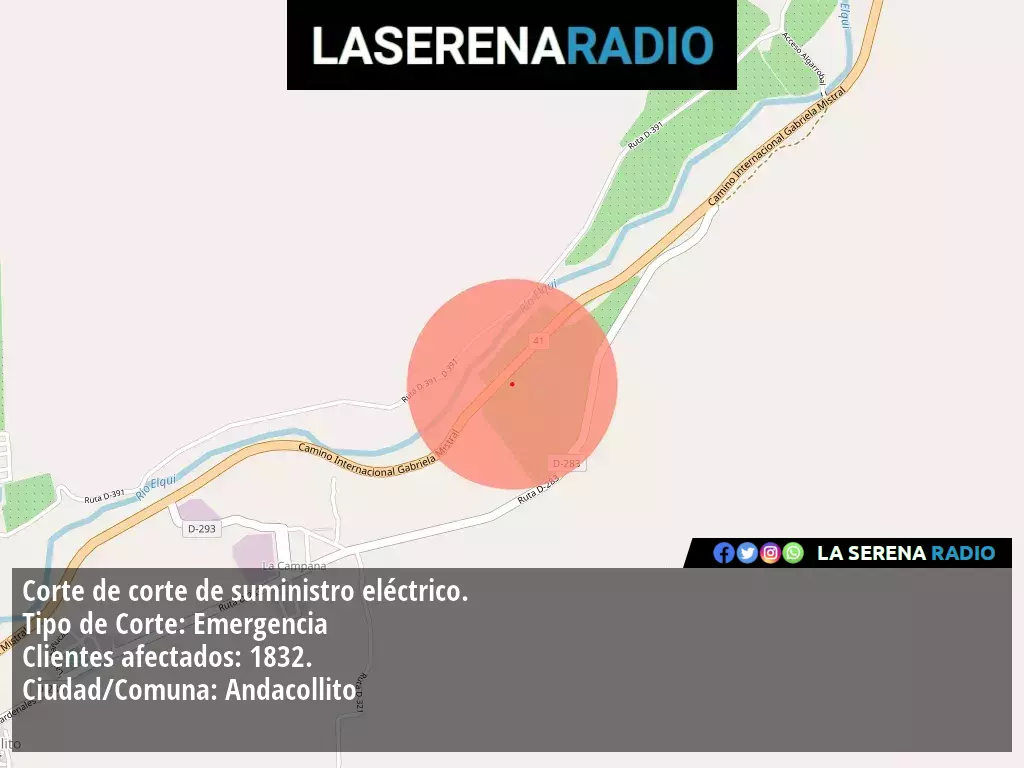 Corte de suministro eléctrico afecta a 1832 clientes en Andacollito