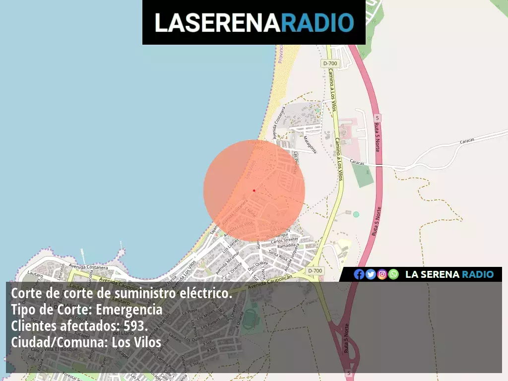 Corte de suministro eléctrico afecta a 593 clientes en Los Vilos