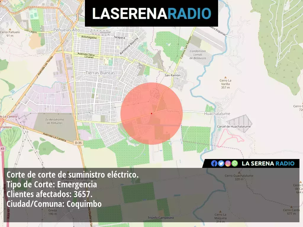 Corte de suministro eléctrico afecta a 3657 clientes en Coquimbo