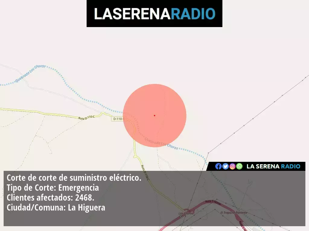 Corte de suministro eléctrico afecta a 2468 clientes en La Higuera