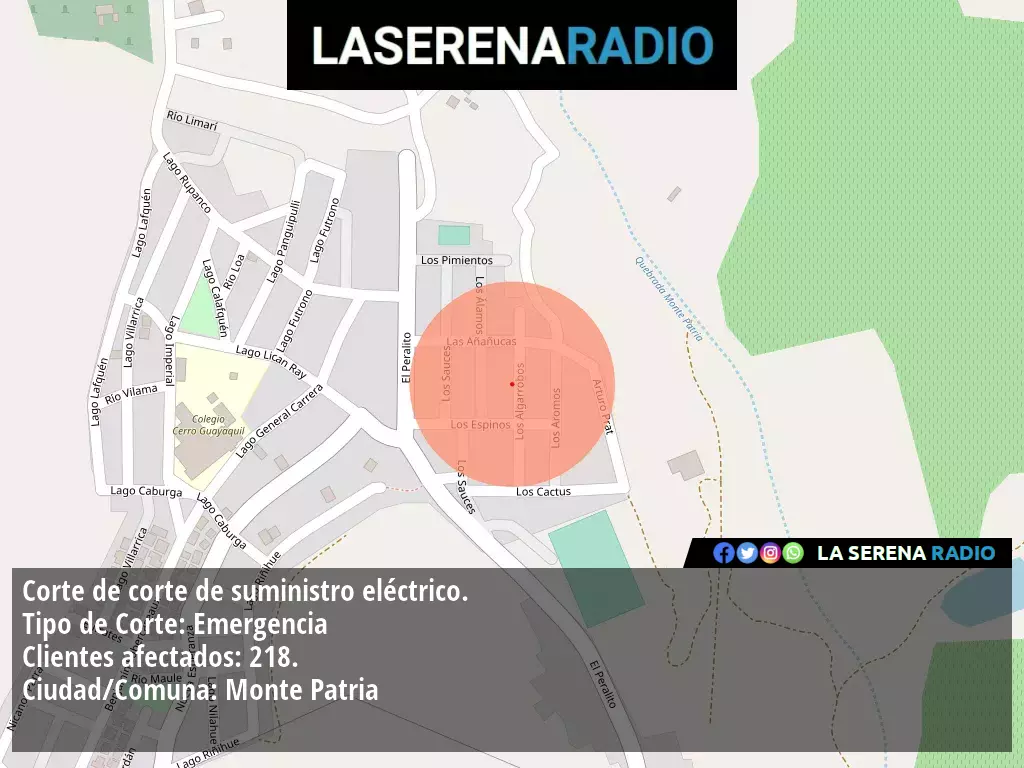 Corte de suministro eléctrico afecta a 218 clientes en Monte Patria