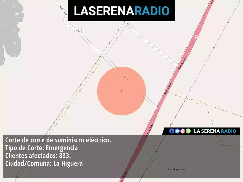 Corte de suministro eléctrico afecta a 833 clientes en La Higuera