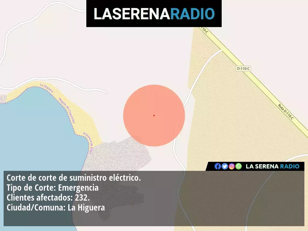 Corte de suministro eléctrico afecta a 232 clientes en La Higuera