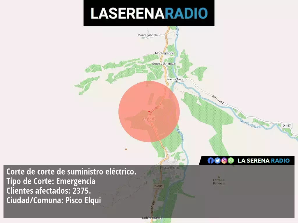 Corte de suministro eléctrico afecta a 2375 clientes en Pisco Elqui