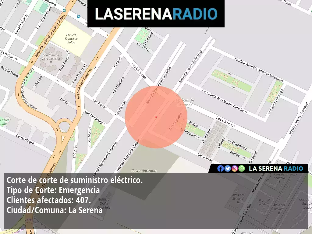 Corte de suministro eléctrico afecta a 407 clientes en La Serena