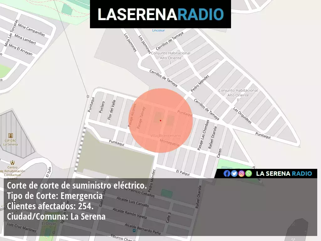 Corte de suministro eléctrico afecta a 254 clientes en La Serena