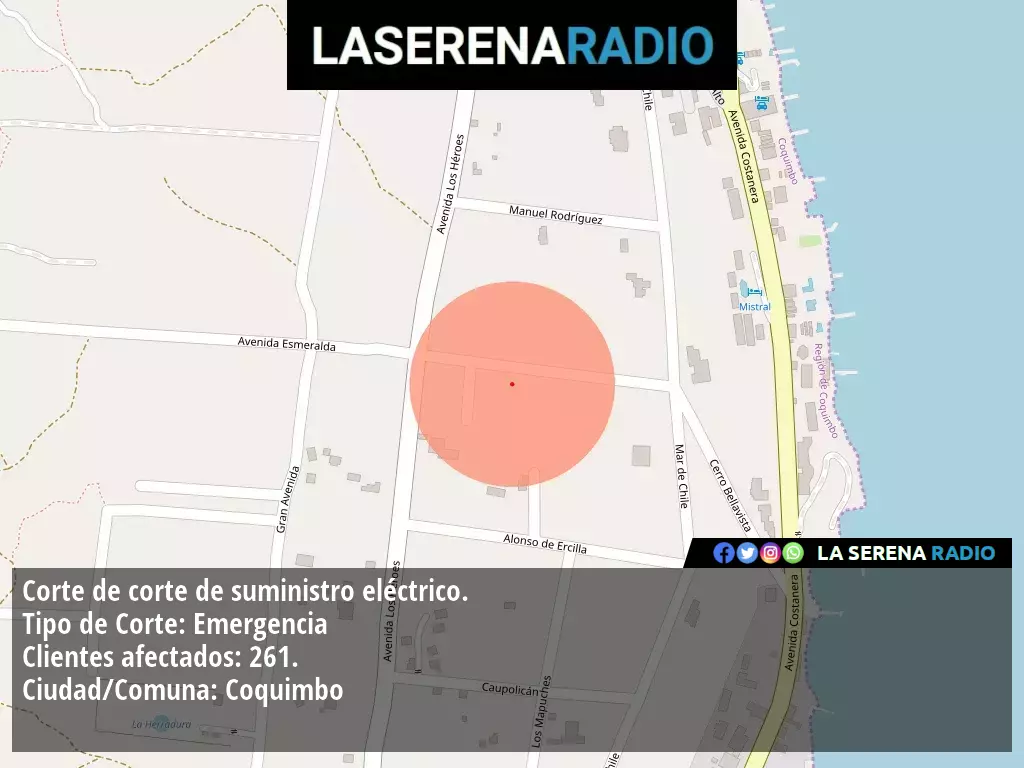 Corte de suministro eléctrico afecta a 261 clientes en Coquimbo