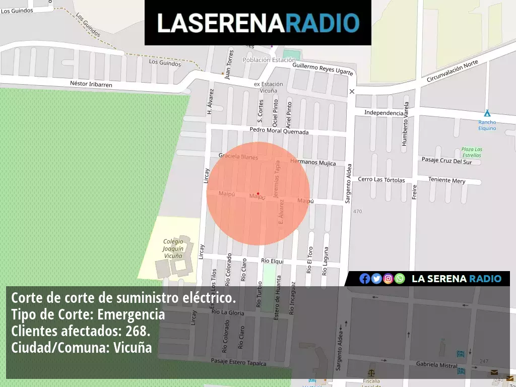 Corte de suministro eléctrico afecta a 268 clientes en Vicuña