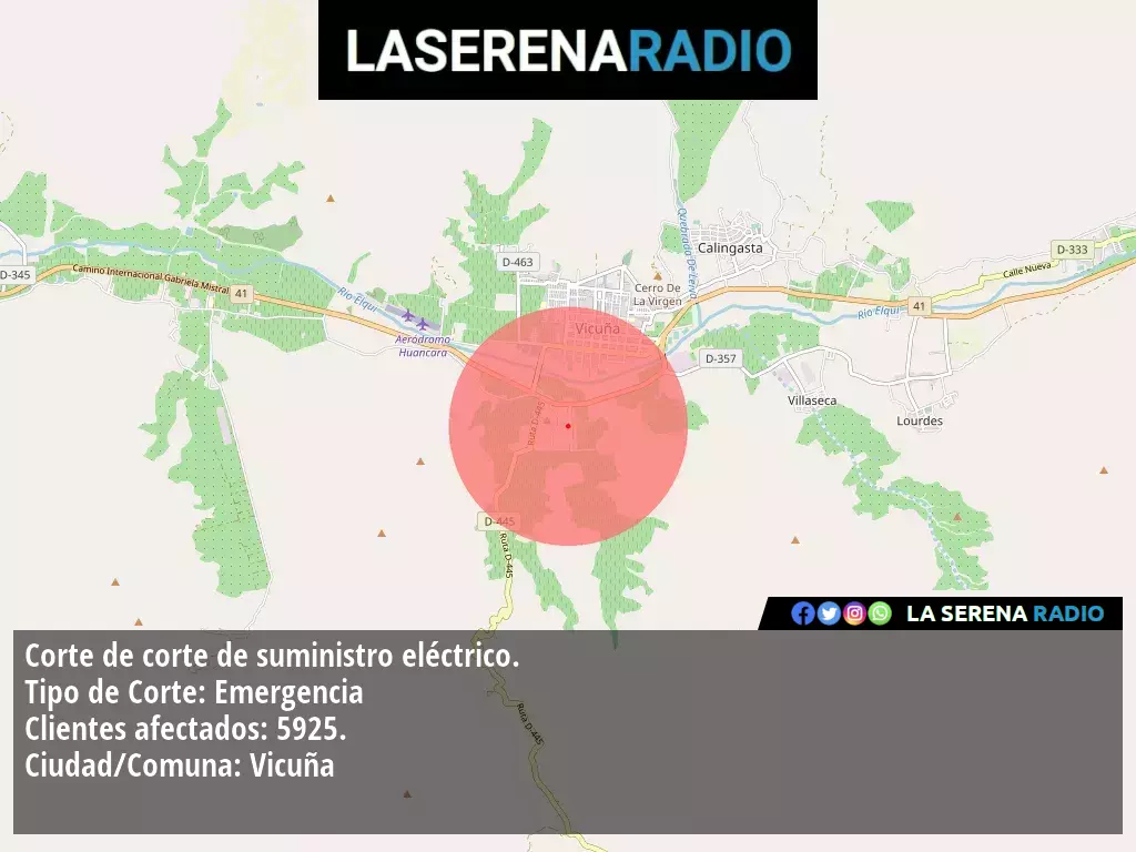 Corte de suministro eléctrico afecta a 5925 clientes en Vicuña