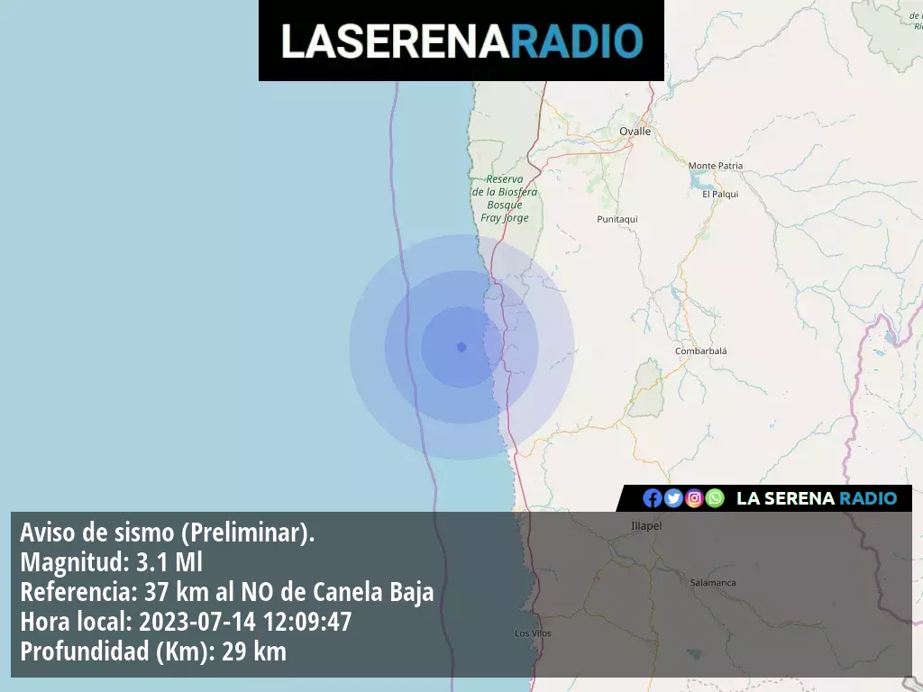 Sismo de menor intensidad a 37 kilómetros al noroeste de Canela Baja