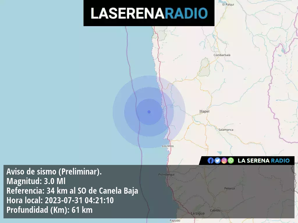 Sismo de menor intensidad a 34 kilómetros al suroeste de Canela Baja