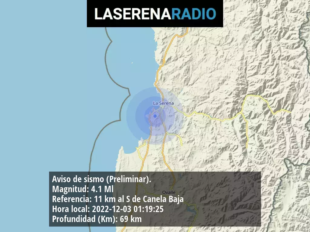 Sismo de menor intensidad a 53 kilómetros al oeste de Tongoy