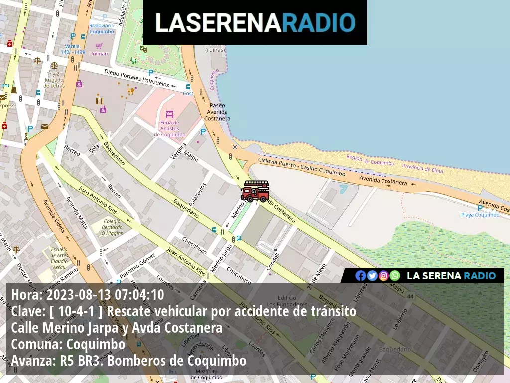 Coquimbo: Rescate vehicular por accidente de tránsito en Calle Merino Jarpa y Avda Costanera