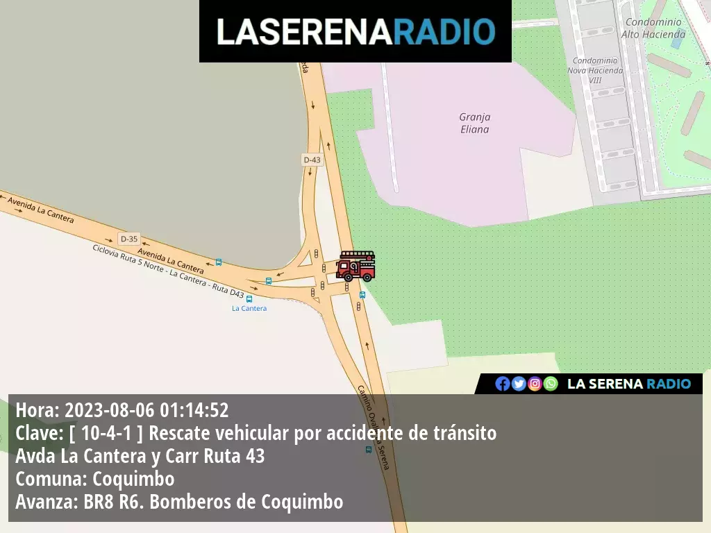 Coquimbo: Rescate vehicular por accidente de tránsito en Avda La Cantera y Carr Ruta 43