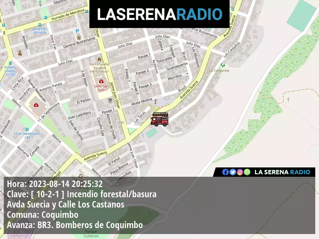 Coquimbo: Incendio forestal/basura en Avda Suecia y Calle Los Castanos