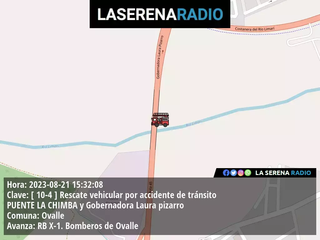 Ovalle: Rescate vehicular por accidente de tránsito en PUENTE LA CHIMBA y Gobernadora Laura pizarro