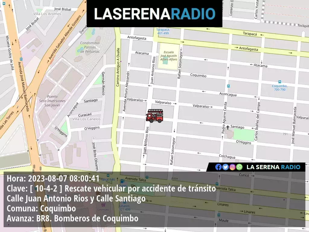 Coquimbo: Rescate vehicular por accidente de tránsito en Calle Juan Antonio Rios y Calle Santiago