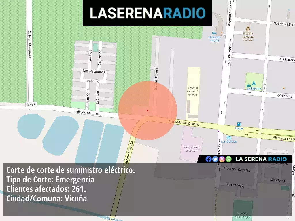 Corte de suministro eléctrico afecta a 261 clientes en Vicuña