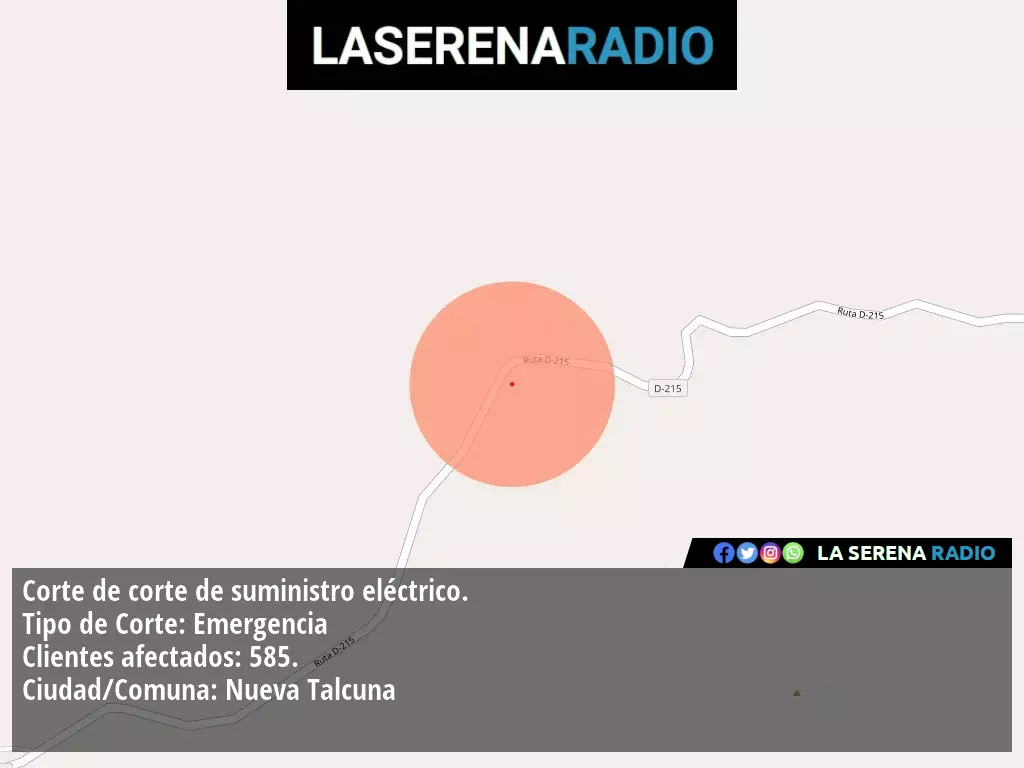 Corte de suministro eléctrico afecta a 585 clientes en Nueva Talcuna