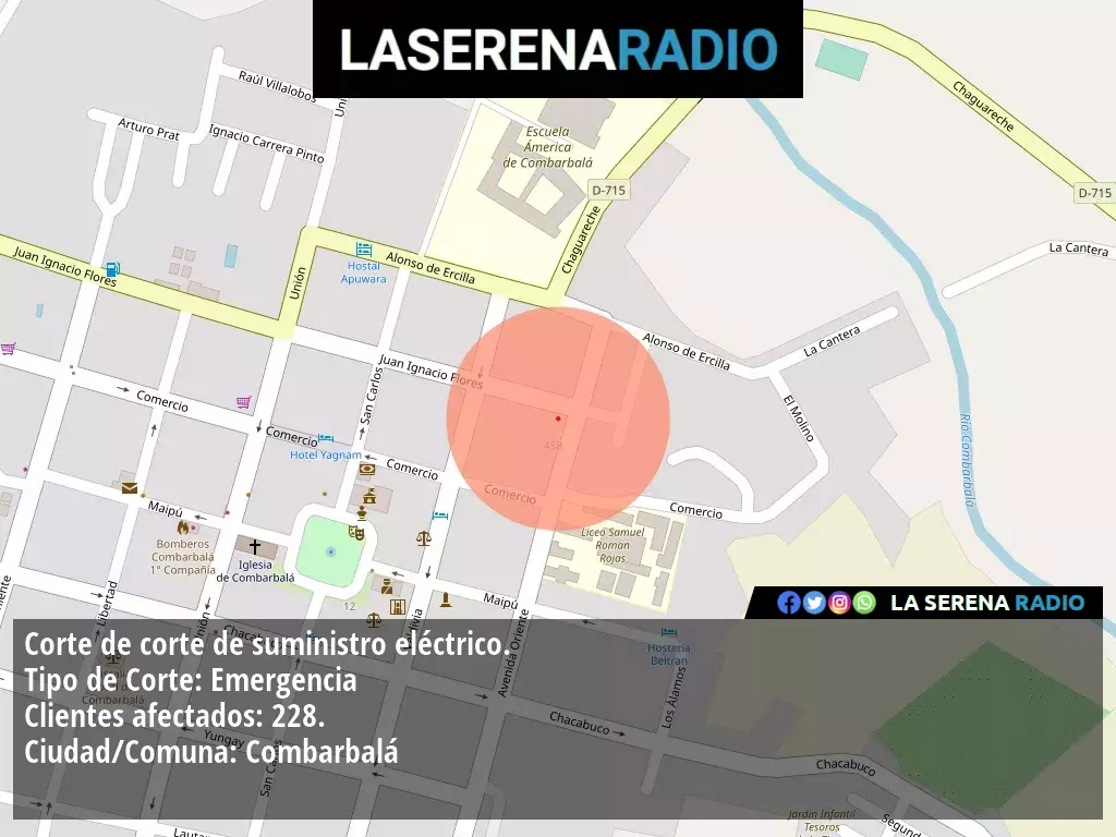 Corte de suministro eléctrico afecta a 228 clientes en Combarbalá