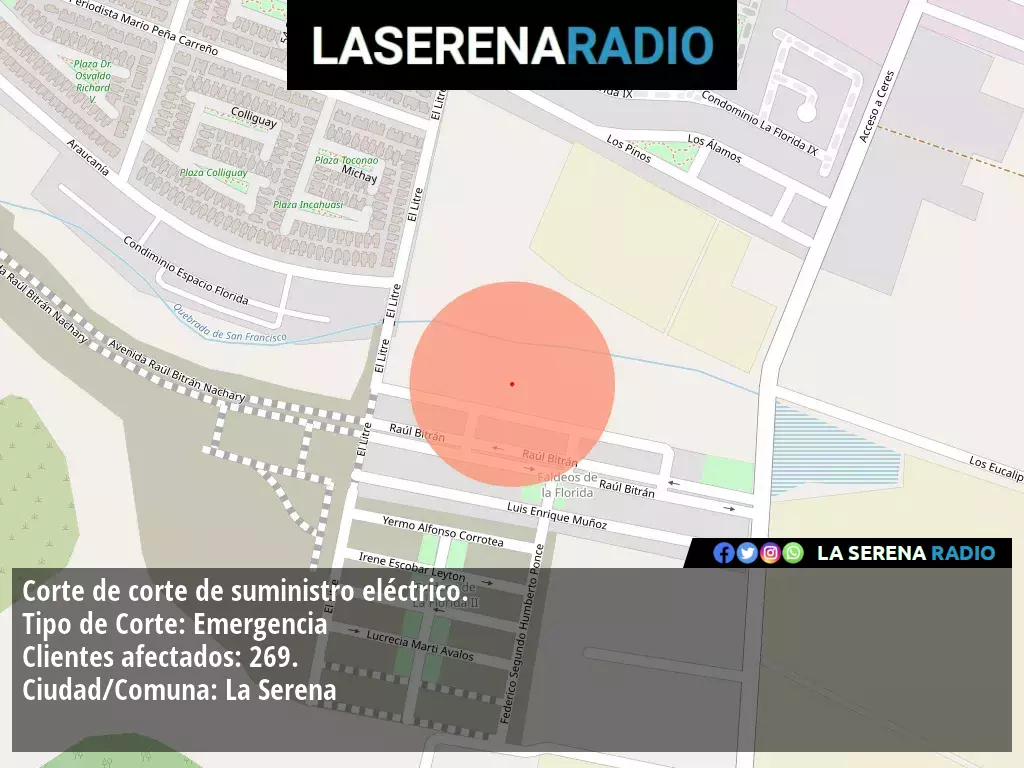 Corte de suministro eléctrico afecta a 269 clientes en La Serena