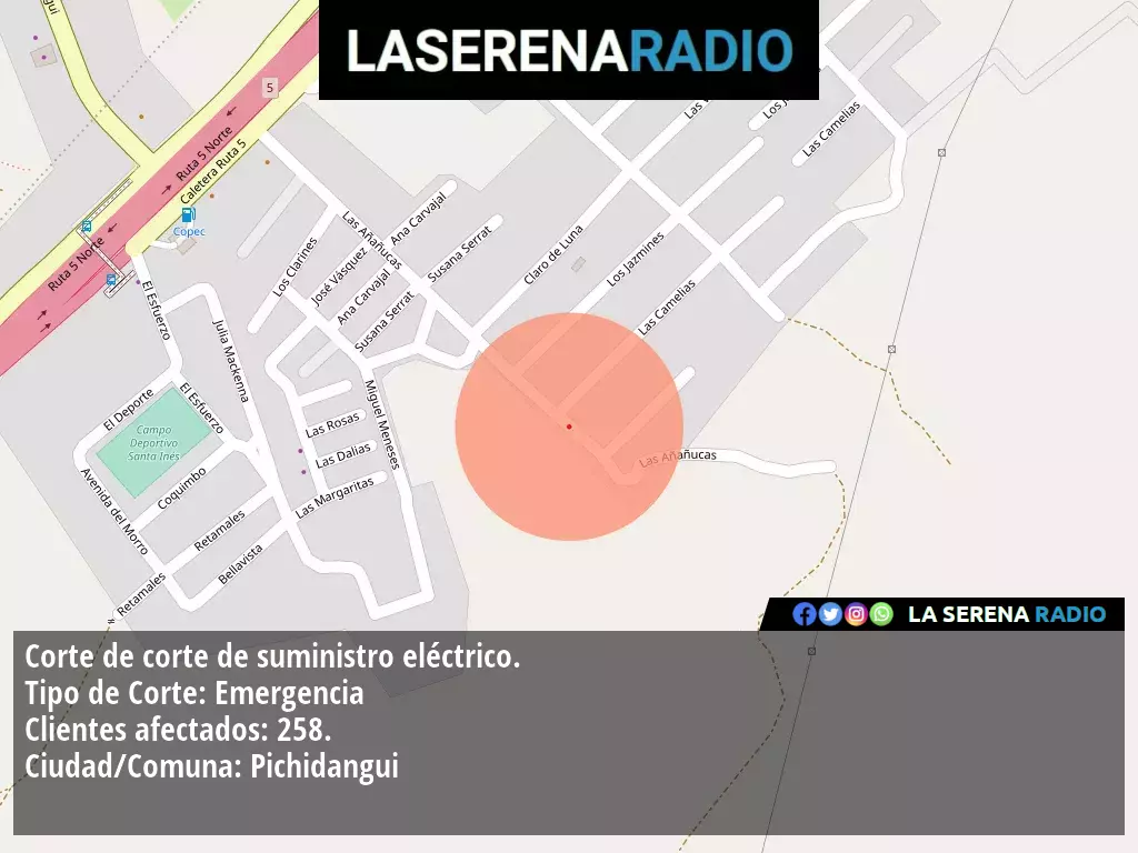 Corte de suministro eléctrico afecta a 258 clientes en Pichidangui