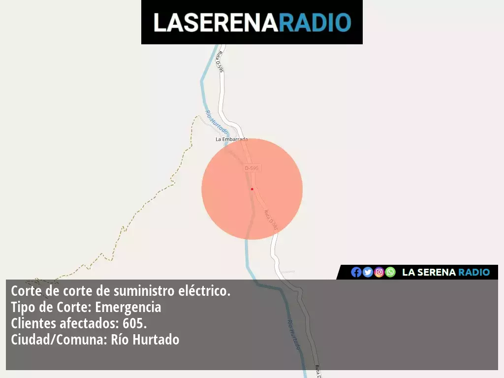 Corte de suministro eléctrico afecta a 605 clientes en Río Hurtado