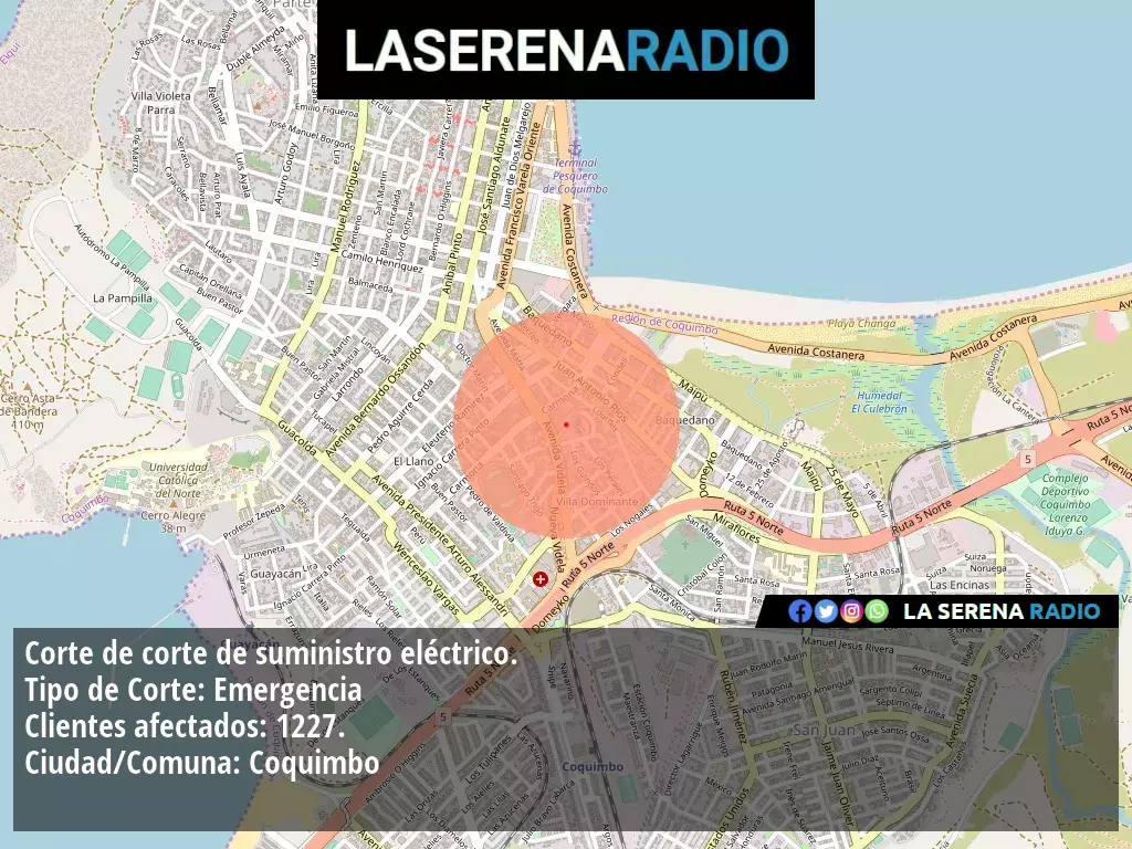 Corte de suministro eléctrico afecta a 1227 clientes en Coquimbo