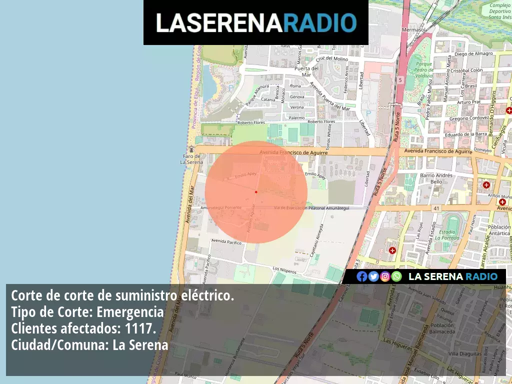 Corte de suministro eléctrico afecta a 1117 clientes en La Serena