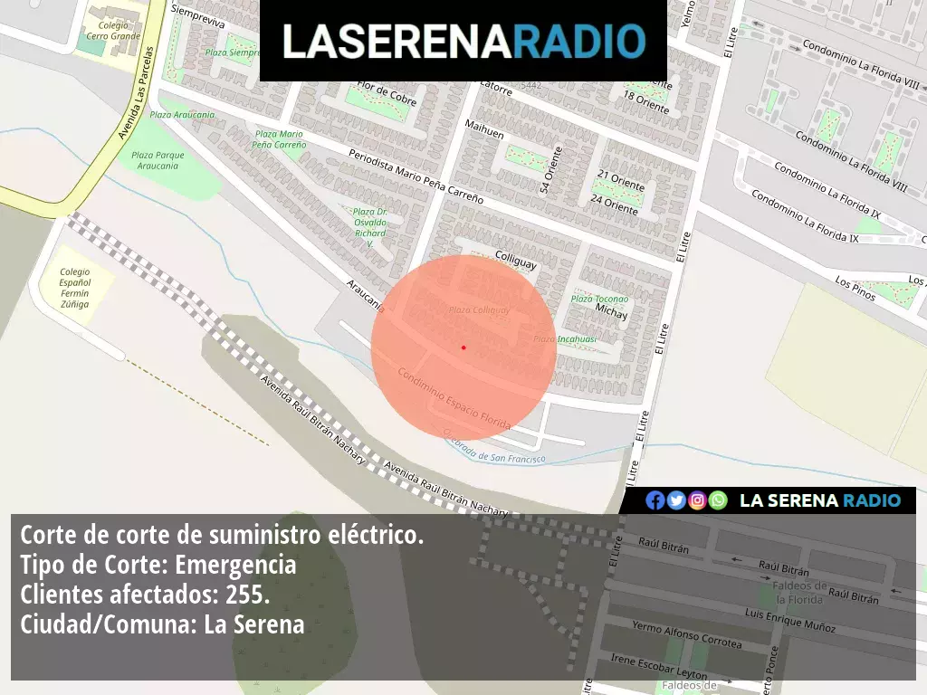 Corte de suministro eléctrico afecta a 255 clientes en La Serena