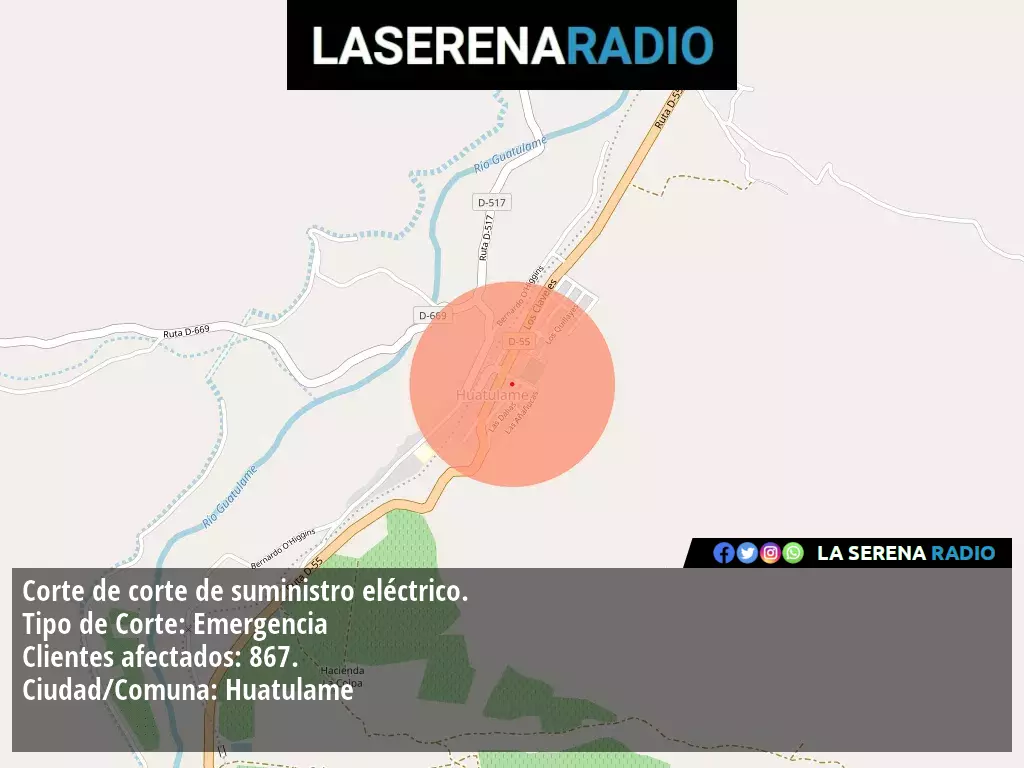 Corte de suministro eléctrico afecta a 867 clientes en Huatulame