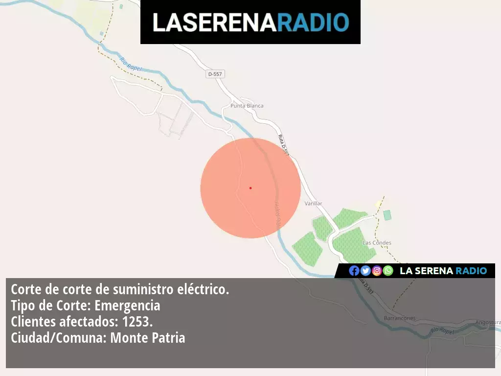 Corte de suministro eléctrico afecta a 1253 clientes en Monte Patria