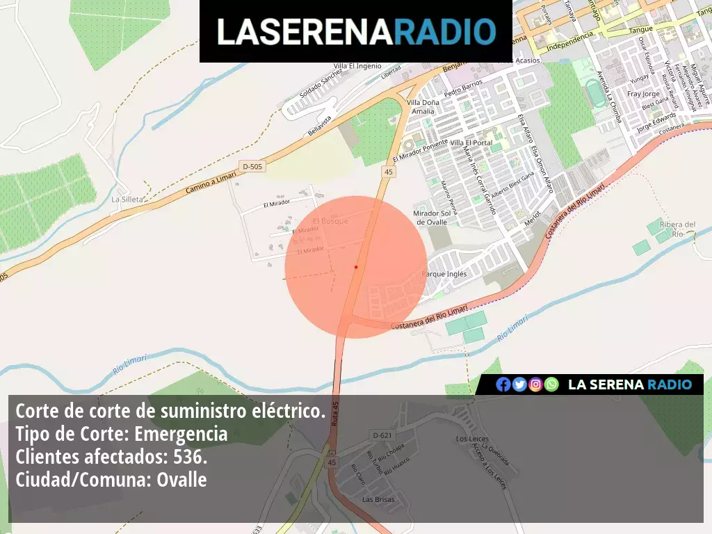 Corte de suministro eléctrico afecta a 536 clientes en Ovalle